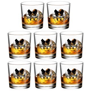 GroomBrideGifts Groomsmen Gifts Set of 8, Old Fashioned Whiskey Glasses, Bachelor Party Favors Decorations Groosman Accessories,11oz Scotch Bourbon Glasses Whiskey Tumblers, Team Groom Supplies
