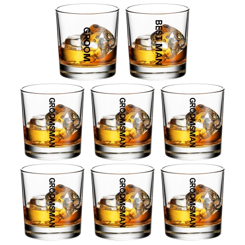GroomBrideGifts Groomsmen Gifts Set of 8, Old Fashioned Whiskey Glasses, Bachelor Party Favors Decorations Groosman Accessories,11oz Scotch Bourbon Glasses Whiskey Tumblers, Team Groom Supplies